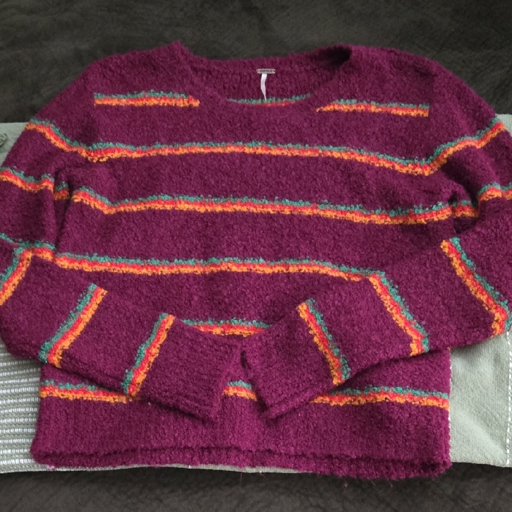 Free People Multicolor Striped Crew Neck Sweater